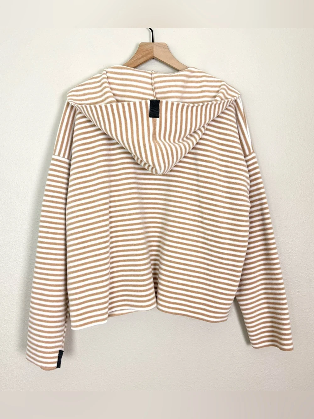 NWT Henriette Steffensen Sporty Fleece Hooded Cardigan Tan Beige Stripes Large - Picture 3 of 8